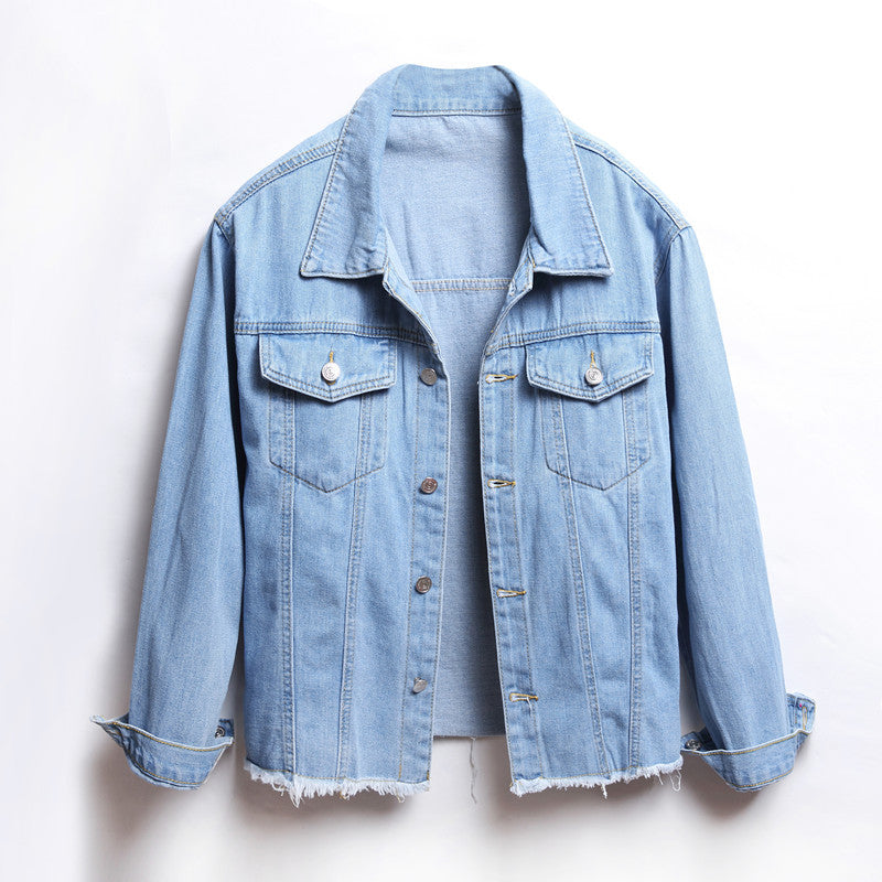 Denim  Loose Frayed Short Jacket
