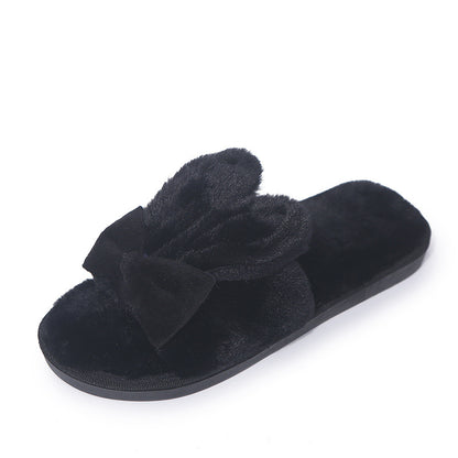 Home Furry Slippers Female Bow Rabbit Ears