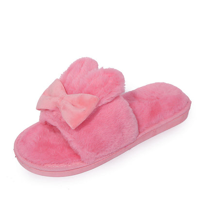Home Furry Slippers Female Bow Rabbit Ears