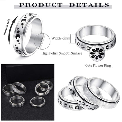 Stainless Steel Rotatable Spinner Ring Moon