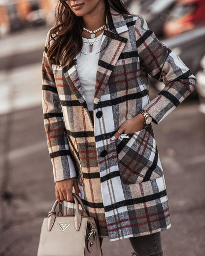 Long-sleeved Button Printed Woolen Coat