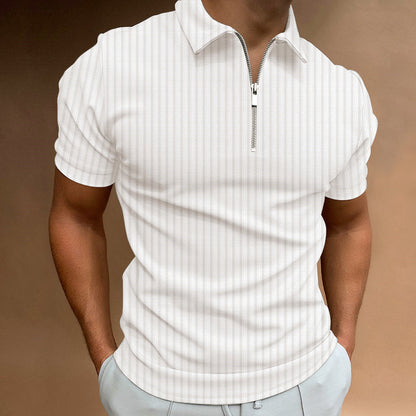 Men's T-shirt Striped Zipper Short Sleeve