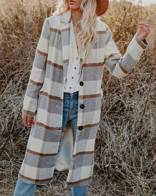 Women's Plaid Long Coat Woolen
