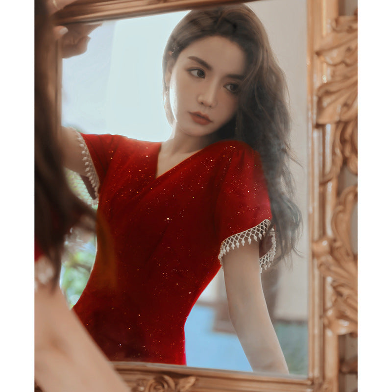 Toast Dress Bride Wine Red Wedding Dress