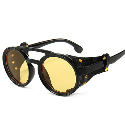 Retro Round Frame Sunglasses Personality Leather Case Sunglasses