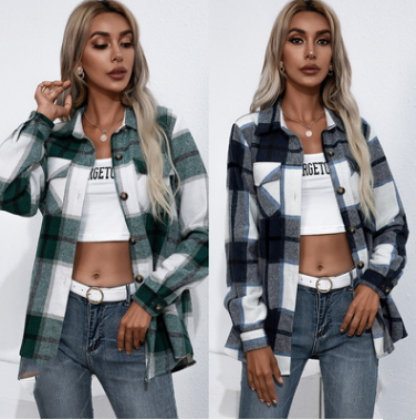 Thick Cashmere Plaid Top Loose Casual Shirt Jacket