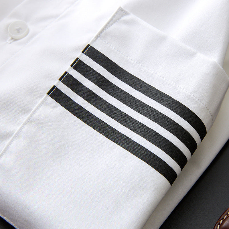 Men's Casual Trend Letter Print Striped Pattern Shirt