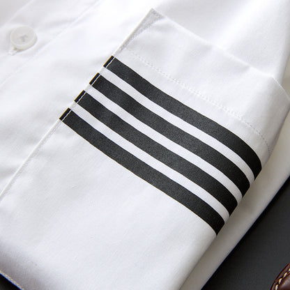 Men's Casual Trend Letter Print Striped Pattern Shirt