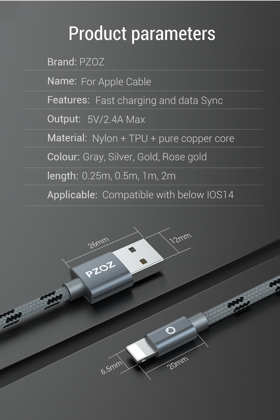 PZOZ Usb Cable For iphone cable 14 13 12 11 pro max Xs Xr X SE 8 7 6s plus ipad air mini fast charging cable For iphone charger