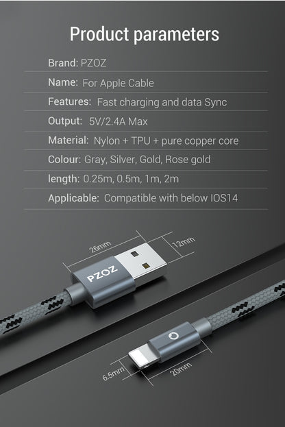 PZOZ Usb Cable For iphone cable 14 13 12 11 pro max Xs Xr X SE 8 7 6s plus ipad air mini fast charging cable For iphone charger