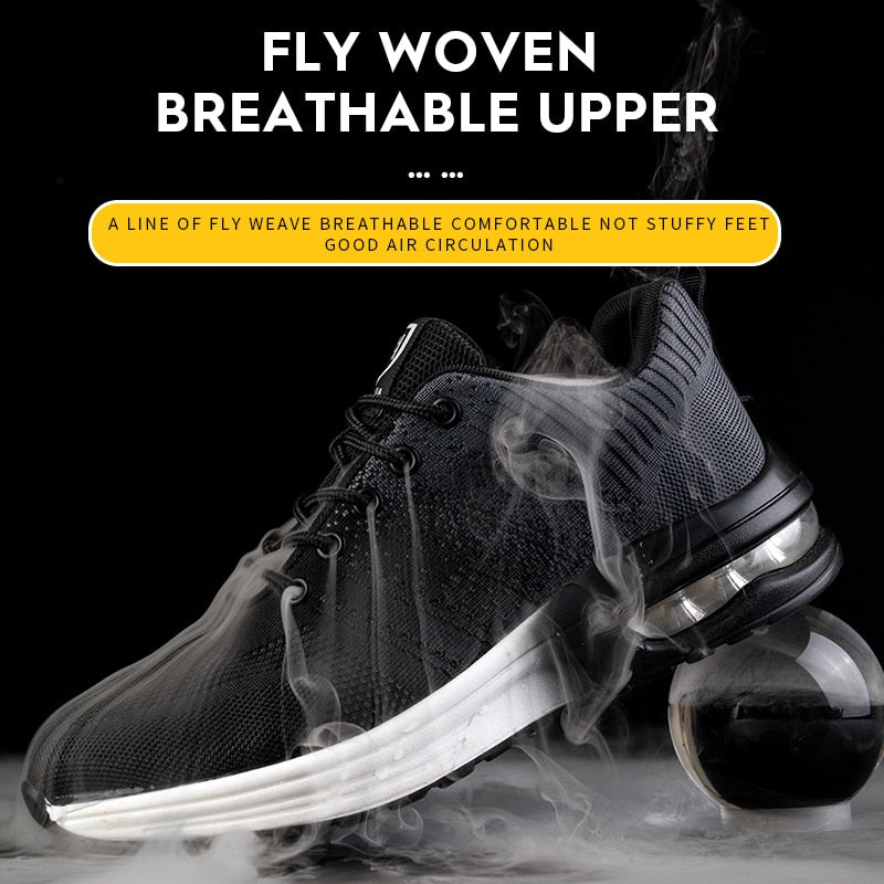 Men Work Shoes Steel Toe Shoes Puncture-Proof Work Sneakers Work Boots Safety Shoes for Men Mesh Lightweight Anti-smashing Shoes