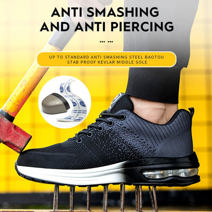 Men Work Shoes Steel Toe Shoes Puncture-Proof Work Sneakers Work Boots Safety Shoes for Men Mesh Lightweight Anti-smashing Shoes