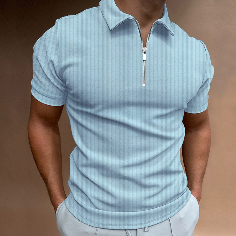 Men's T-shirt Striped Zipper Short Sleeve