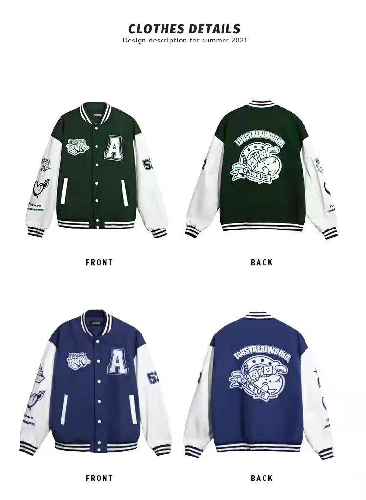 College Style Stand Up Collar Long Sleeved Three-dimensional Embroidered Letter Jacket Men
