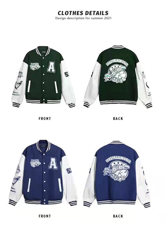 College Style Stand Up Collar Long Sleeved Three-dimensional Embroidered Letter Jacket Men