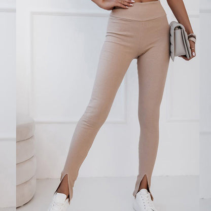 Black Rib Knitted High Waist Pants