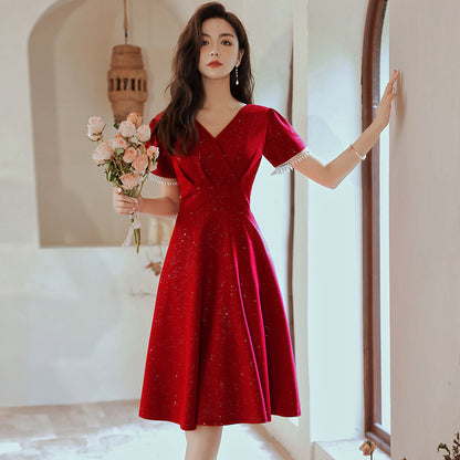 Toast Dress Bride Wine Red Wedding Dress