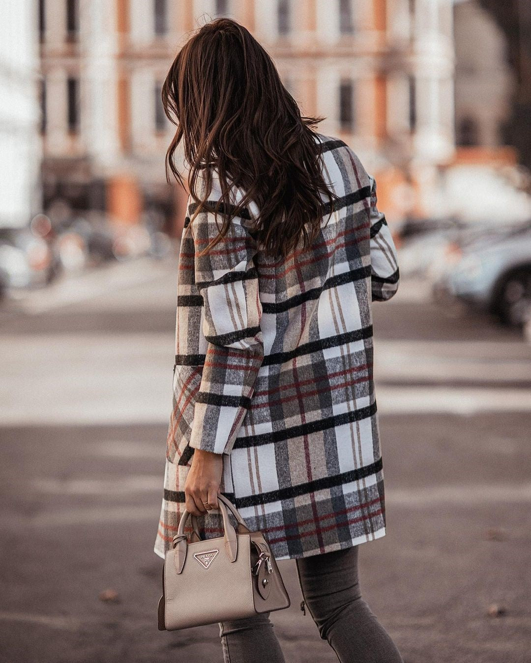 Long-sleeved Button Printed Woolen Coat