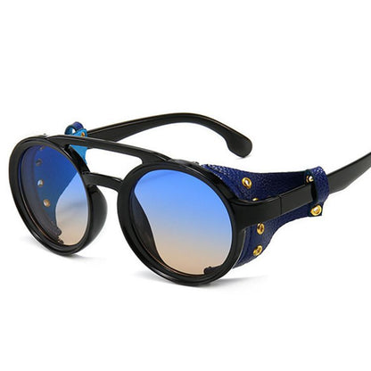 Retro Round Frame Sunglasses Personality Leather Case Sunglasses