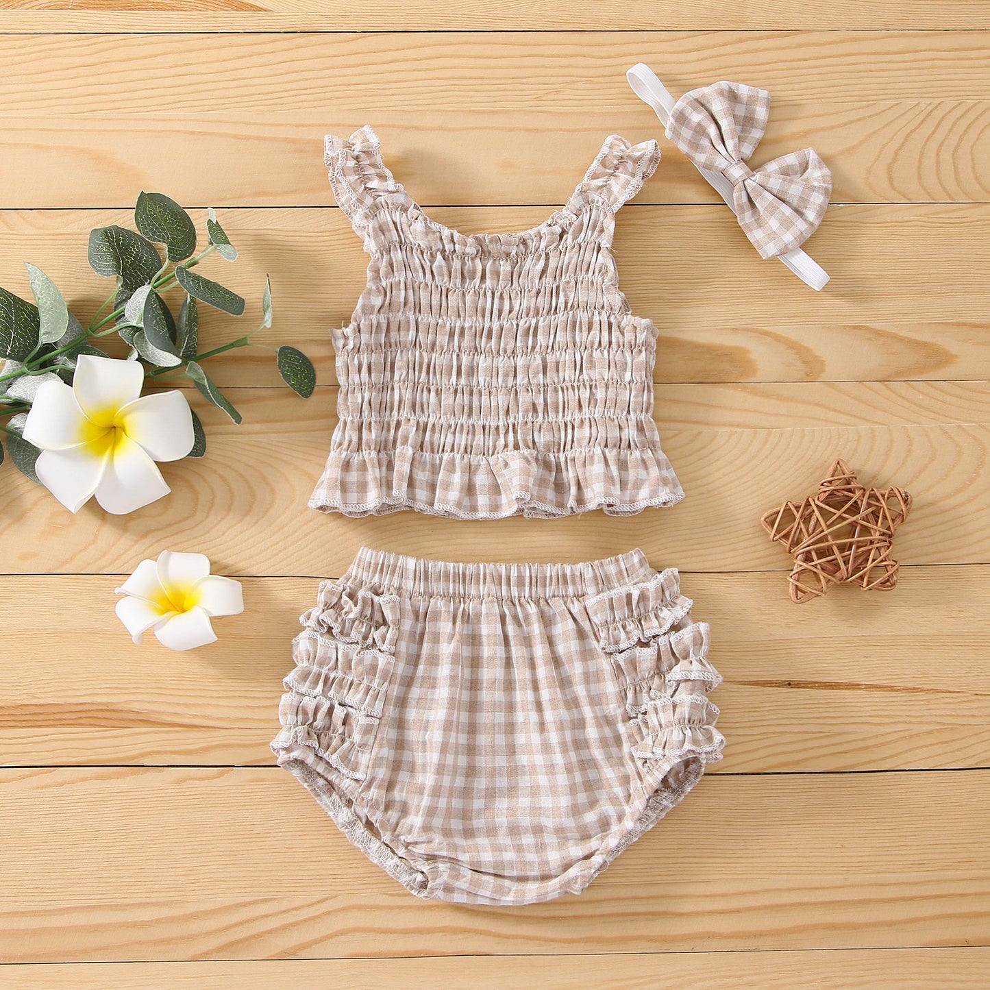 Baby Sleeveless Lace Sling Top Bread Pants Headband Three Piece Set