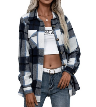 Thick Cashmere Plaid Top Loose Casual Shirt Jacket