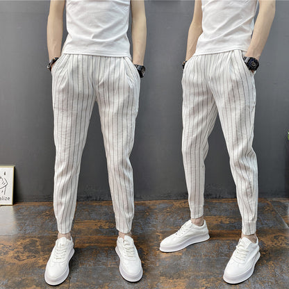 Spring And Summer Thin Men's Vertical Strip Small Foot Casual Pants