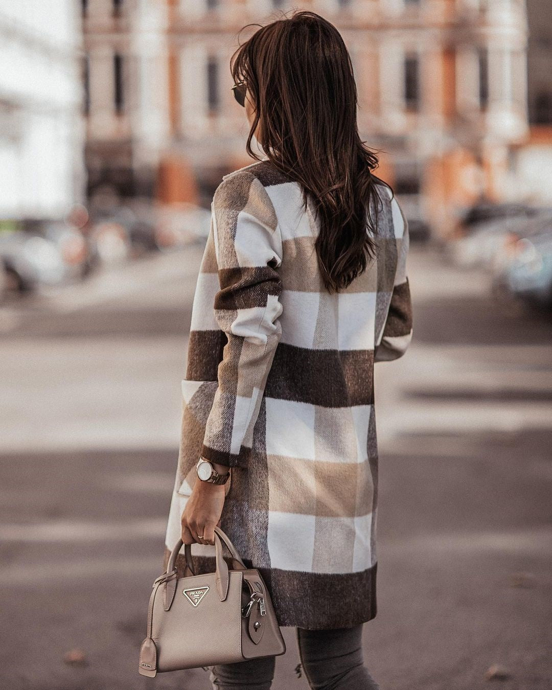 Long-sleeved Button Printed Woolen Coat