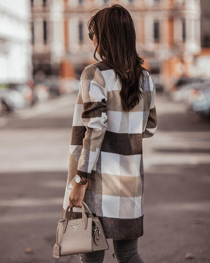 Long-sleeved Button Printed Woolen Coat