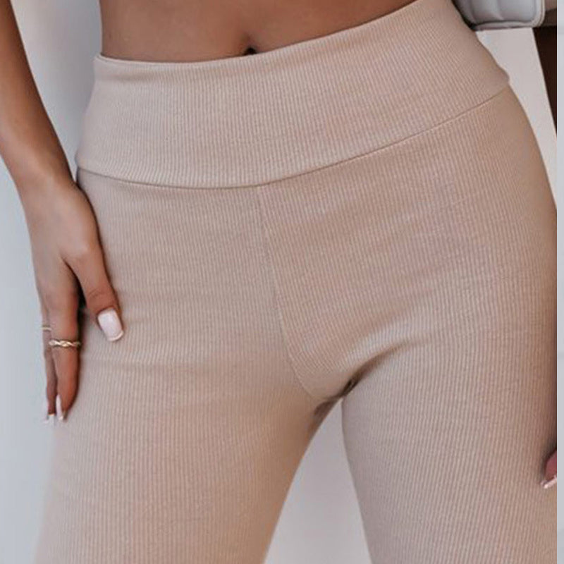Black Rib Knitted High Waist Pants