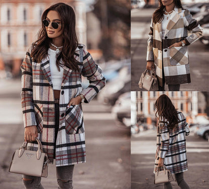 Long-sleeved Button Printed Woolen Coat