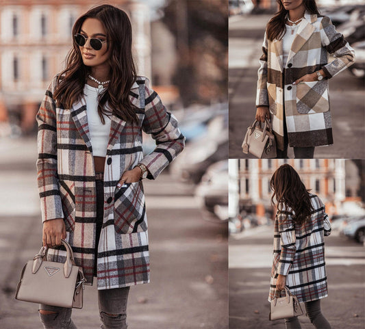 Long-sleeved Button Printed Woolen Coat