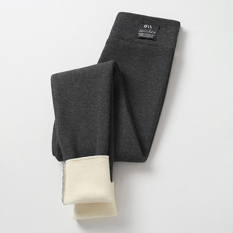 Leggings Women's Outer Wear High Waist Tight Season Lambswool Fleece Lined Padded Warm Keeping Pants