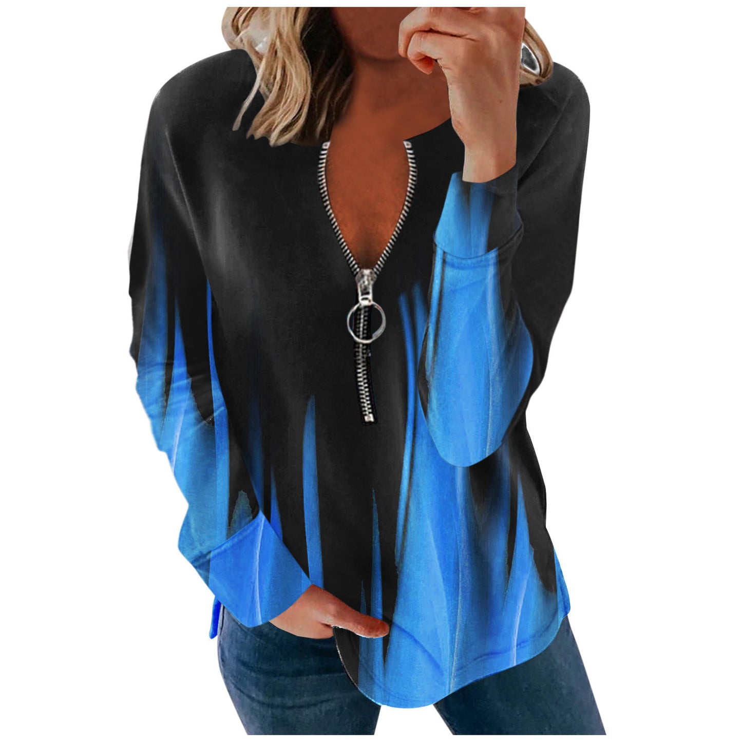 V-neck Long-sleeved Faded Flame