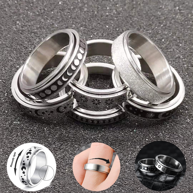 Stainless Steel Rotatable Spinner Ring Moon