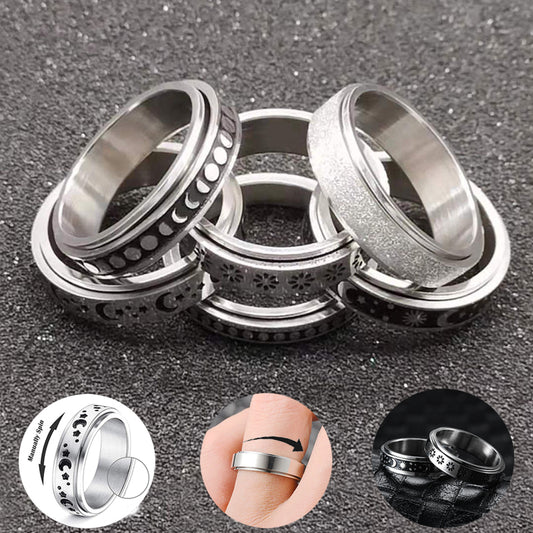 Stainless Steel Rotatable Spinner Ring Moon