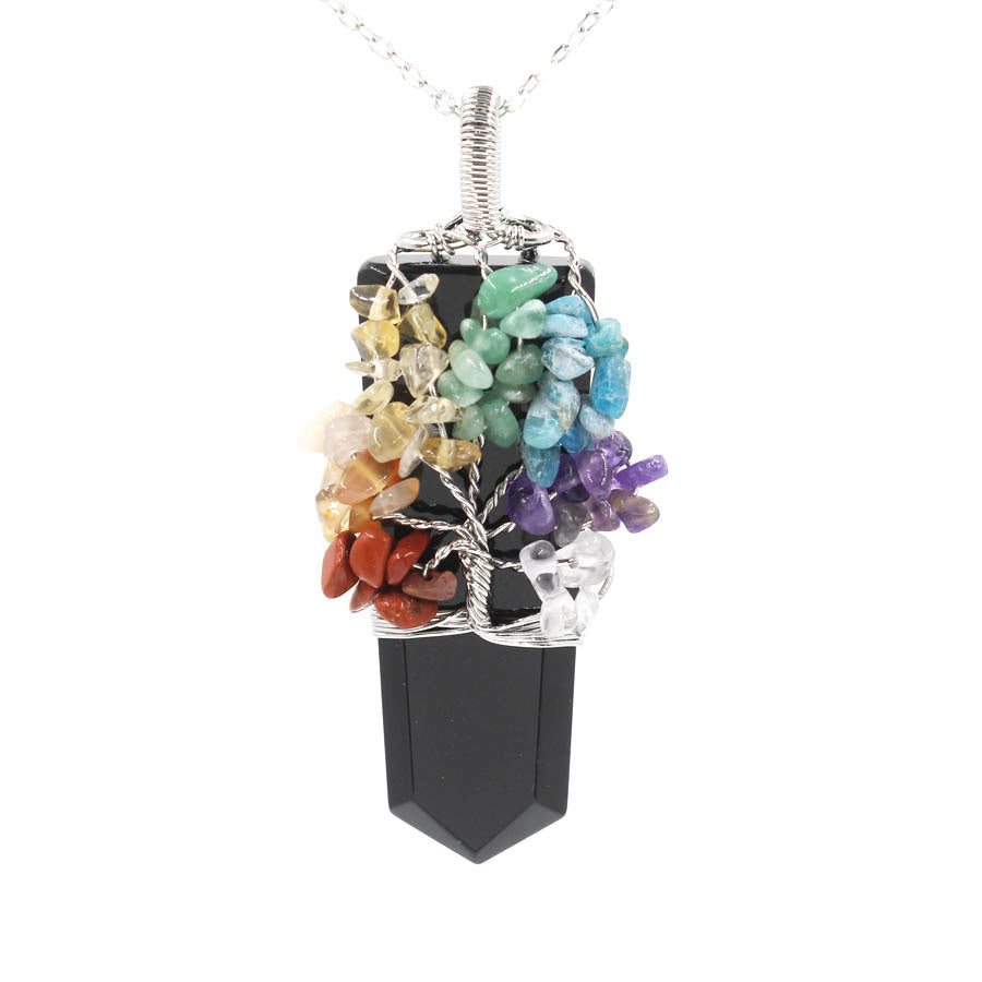 Crystal Column Tree Of Life Winding Pendant Necklace - Catch And Ship