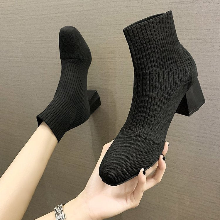 Thick Heel Flying Knit