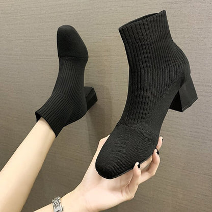 Thick Heel Flying Knit