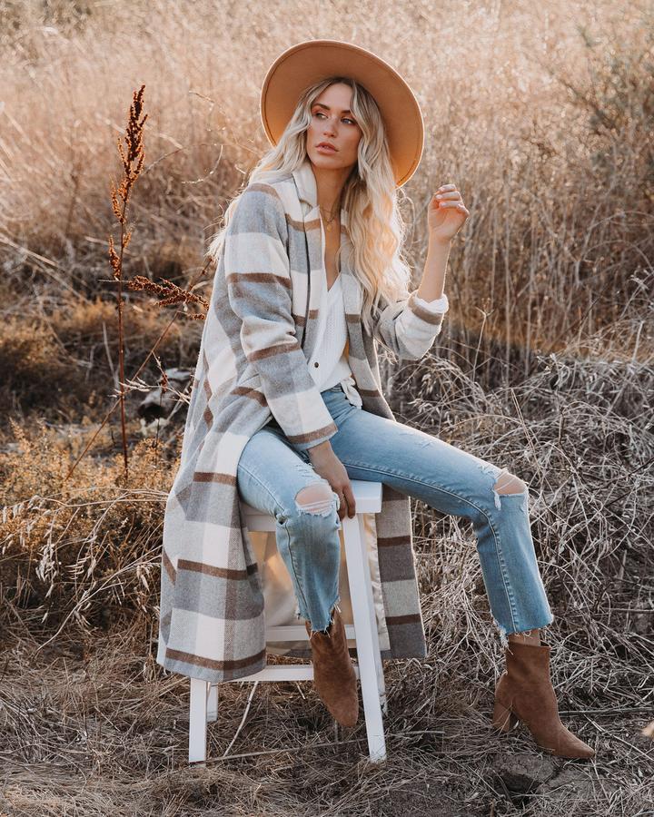 Women's Plaid Long Coat Woolen