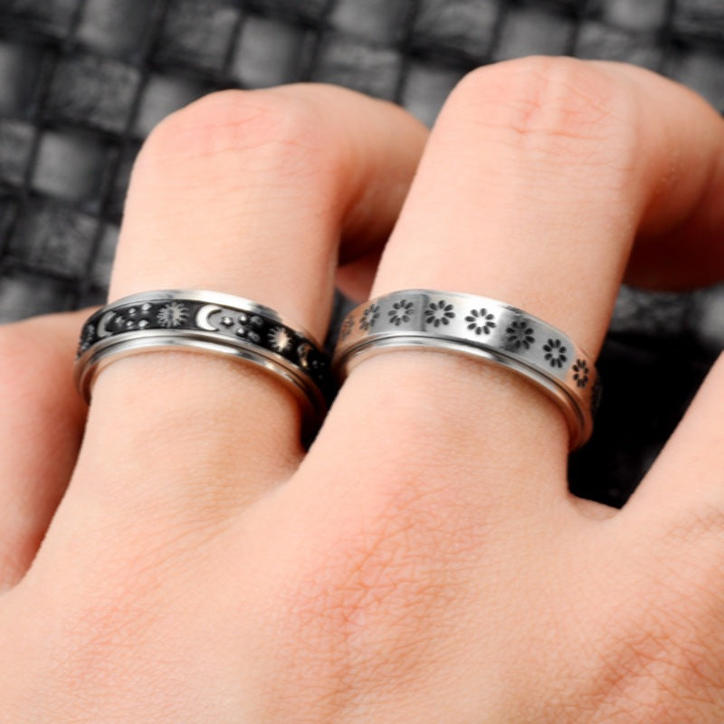 Stainless Steel Rotatable Spinner Ring Moon