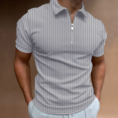 Men's T-shirt Striped Zipper Short Sleeve