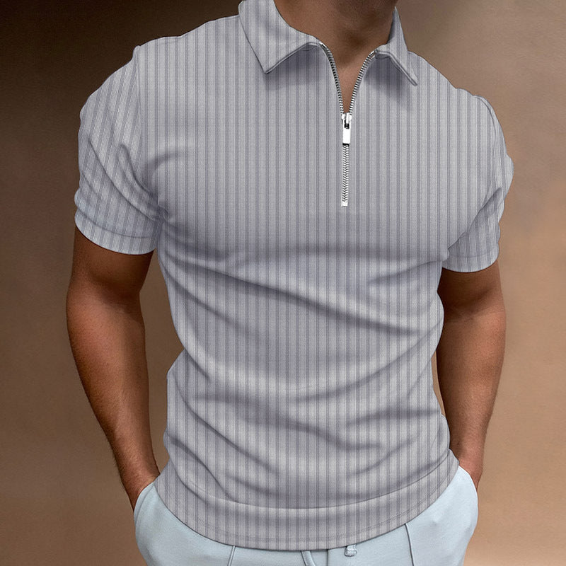 Men's T-shirt Striped Zipper Short Sleeve
