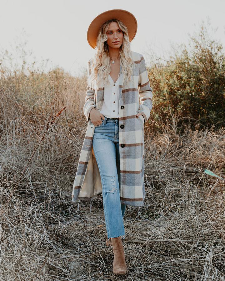 Women's Plaid Long Coat Woolen