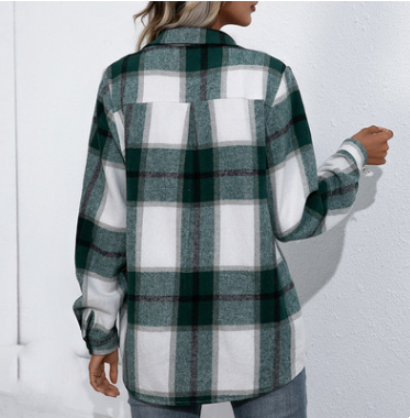 Thick Cashmere Plaid Top Loose Casual Shirt Jacket