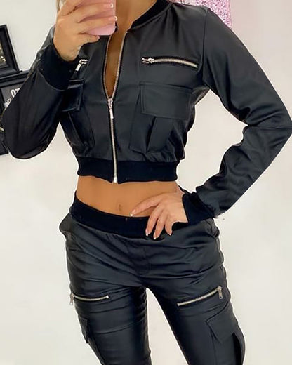 New Black PU Short Jacket