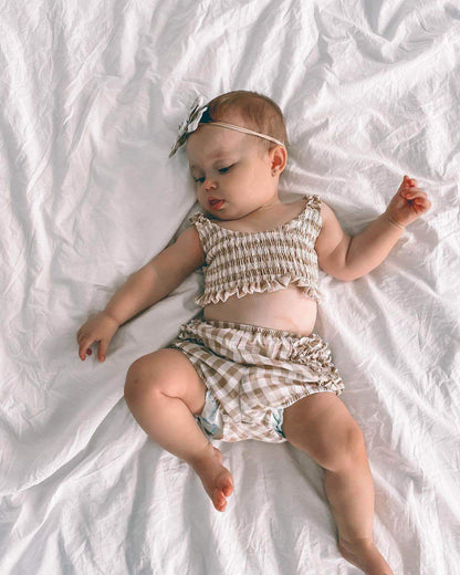 Baby Sleeveless Lace Sling Top Bread Pants Headband Three Piece Set