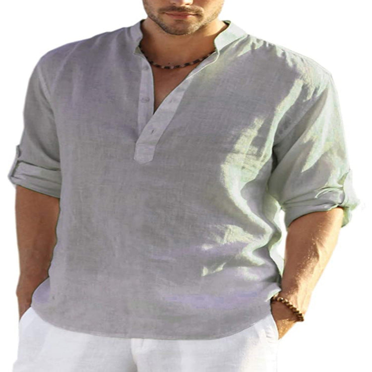 Men's Casual Cotton Linen Solid Color Long Sleeve