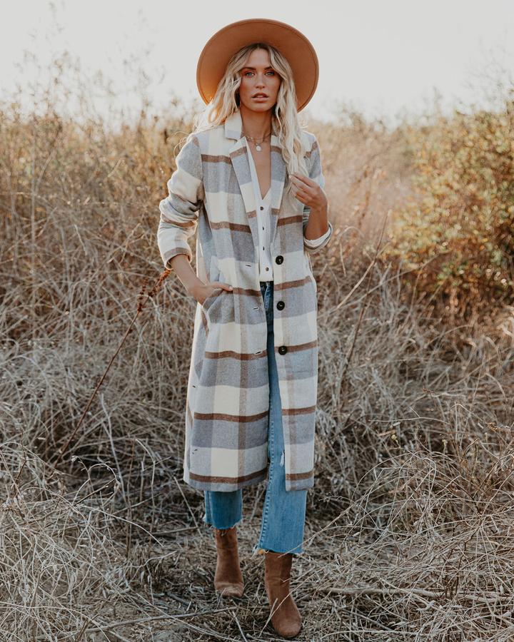 Women's Plaid Long Coat Woolen