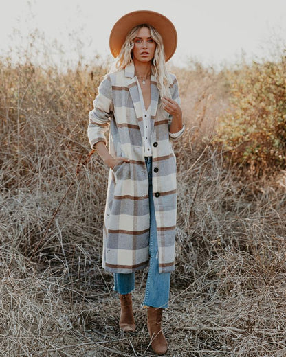 Women's Plaid Long Coat Woolen